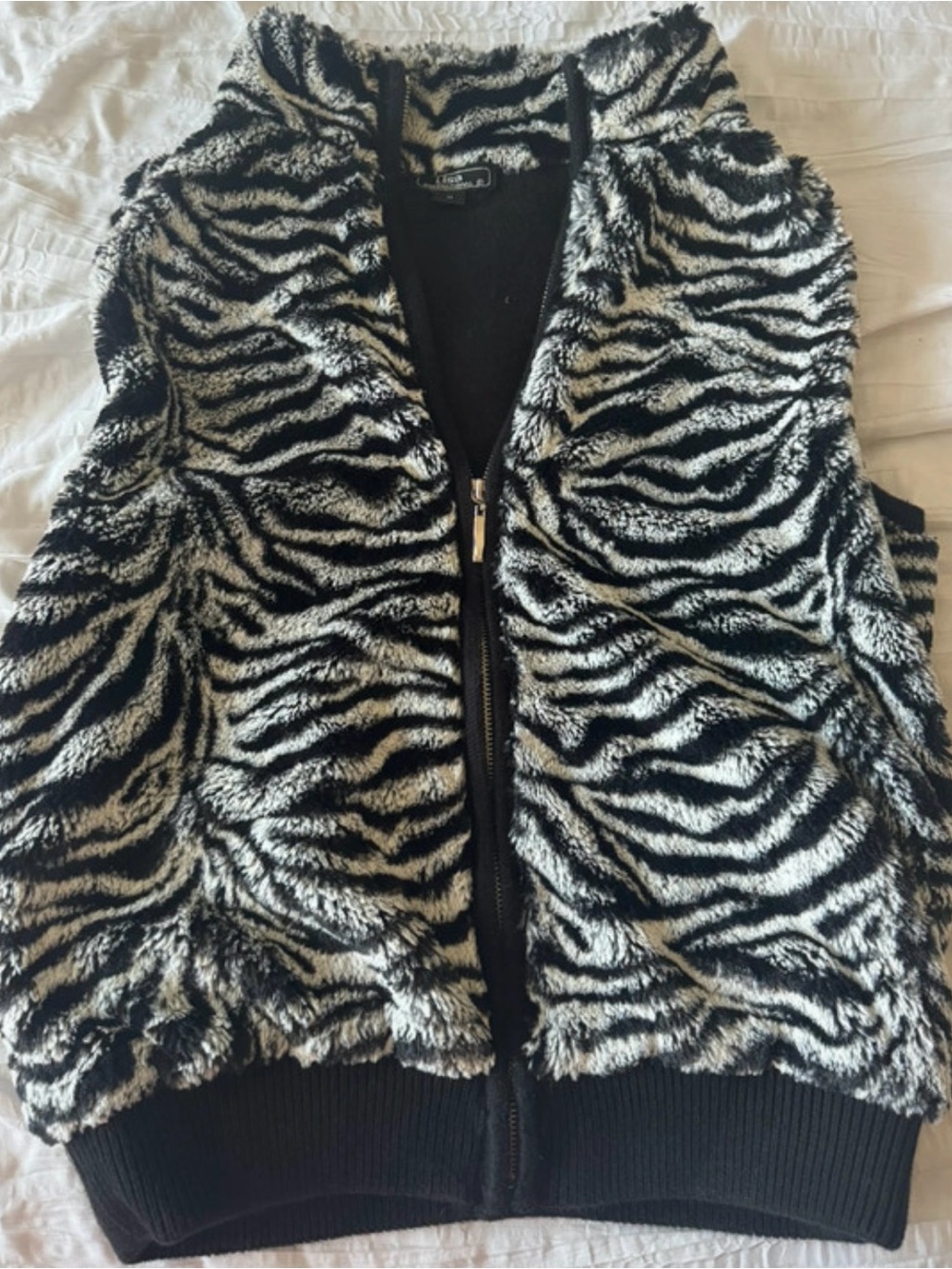 Lisa International Women’s Zebra Print Soft Faux Fur Zipper Vest.
